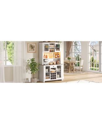  Rustic 70.9" Kitchen Pantry Storage Cabinet with LED