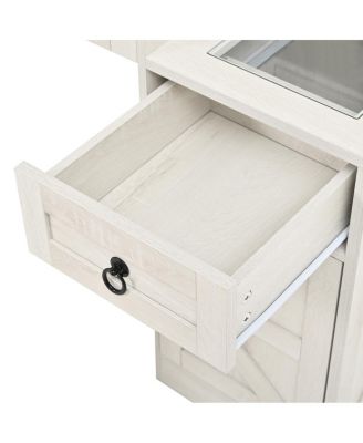 Farmhouse Vanity Desk with Sliding Mirror, Lights, Charging