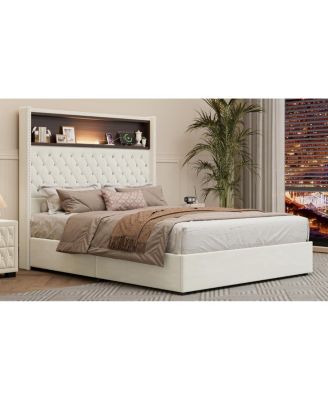 Full Size Velvet Tufted Bed Frame with USB