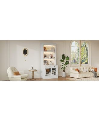 LED Bookshelf with Glass Doors and Drawer