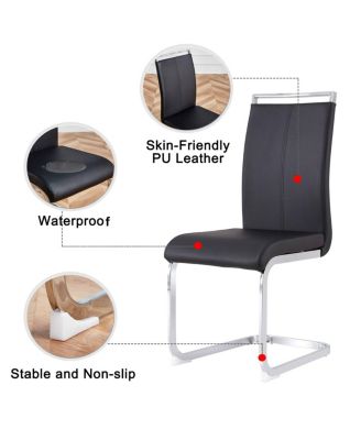 Modern Dining Chairs (Set of 4) - Black PU Leather