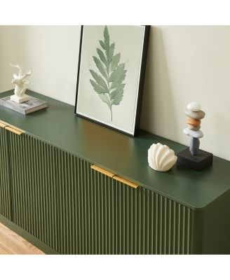 59-inch Modern Wavy Sideboard, Curved Contour 4-Door Storage Cabinet, Green