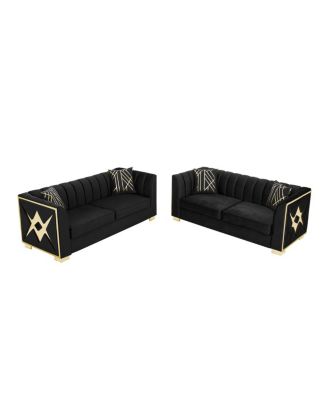 Streamdale Luxurious Velvet Sofa with Geometric Gold Hardware & Metal Feet