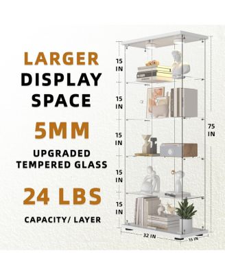 Streamdale Glass Display Cabinet with LED Lights, Locking Door, White