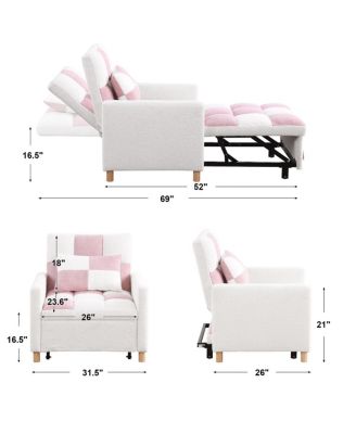 Convertible Sleeper Sofa Chair Bed with Pillow, Soft Teddy Fabric