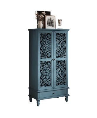 Rustic 55" Storage Cabinet with Drawer & 2 Carved Doors