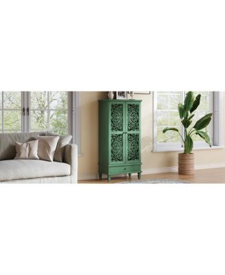 Rustic 55" Storage Cabinet with Drawer & 2-Door Carved Wood Accent