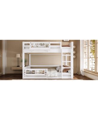 Streamdale Queen Bunk Bed with Ladder and Guardrails, Pegboard and bookshelf, White