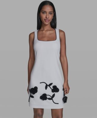 Women's Contrast 3D Flowers A-Line Dress