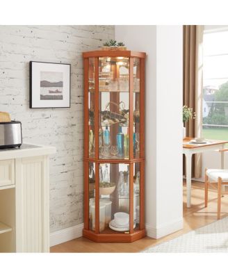 Lighted Corner Curio Cabinet - Glass Display Case for Living Room & Bar Storage