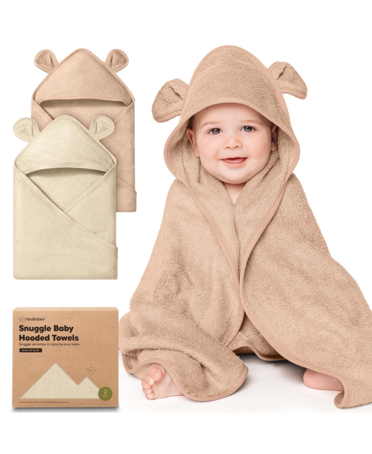 KeaBabies 2pk Snuggle Baby Towels with Hood for Newborn Girls, Boys, Toddlers, Soft & Absorbent Hooded Bath