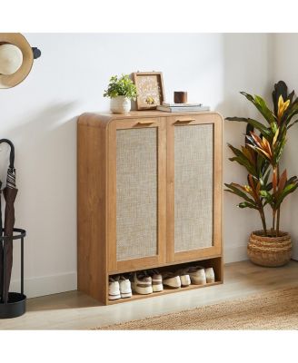 Rattan Shoe Cabinet with Doors, 6-Tier Adjustable Shelves, Entryway Storage Organizer.