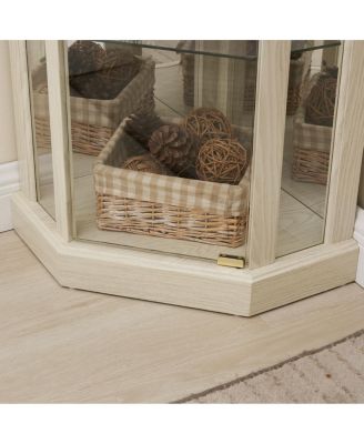 Corner Lighted Curio Cabinet with Glass Storage, Antique White
