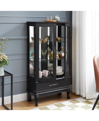 Streamdale Lighted Curio Cabinet with Glass Doors and Adjustable Shelves, Black