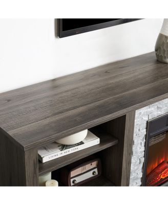 Electric Fireplace Stone TV Media Stand with Faux Stacked Stone Surround, Gray, 58.31"W