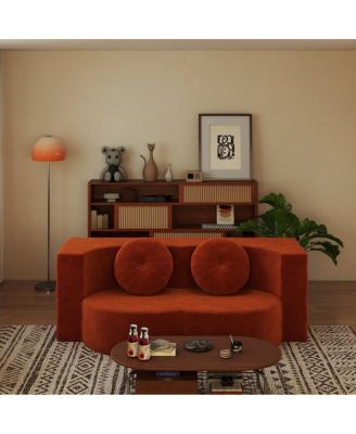 Modern Floor Sofa with 2 Pillows, Convertible Plush Corduroy Sleeper Sofa Bed