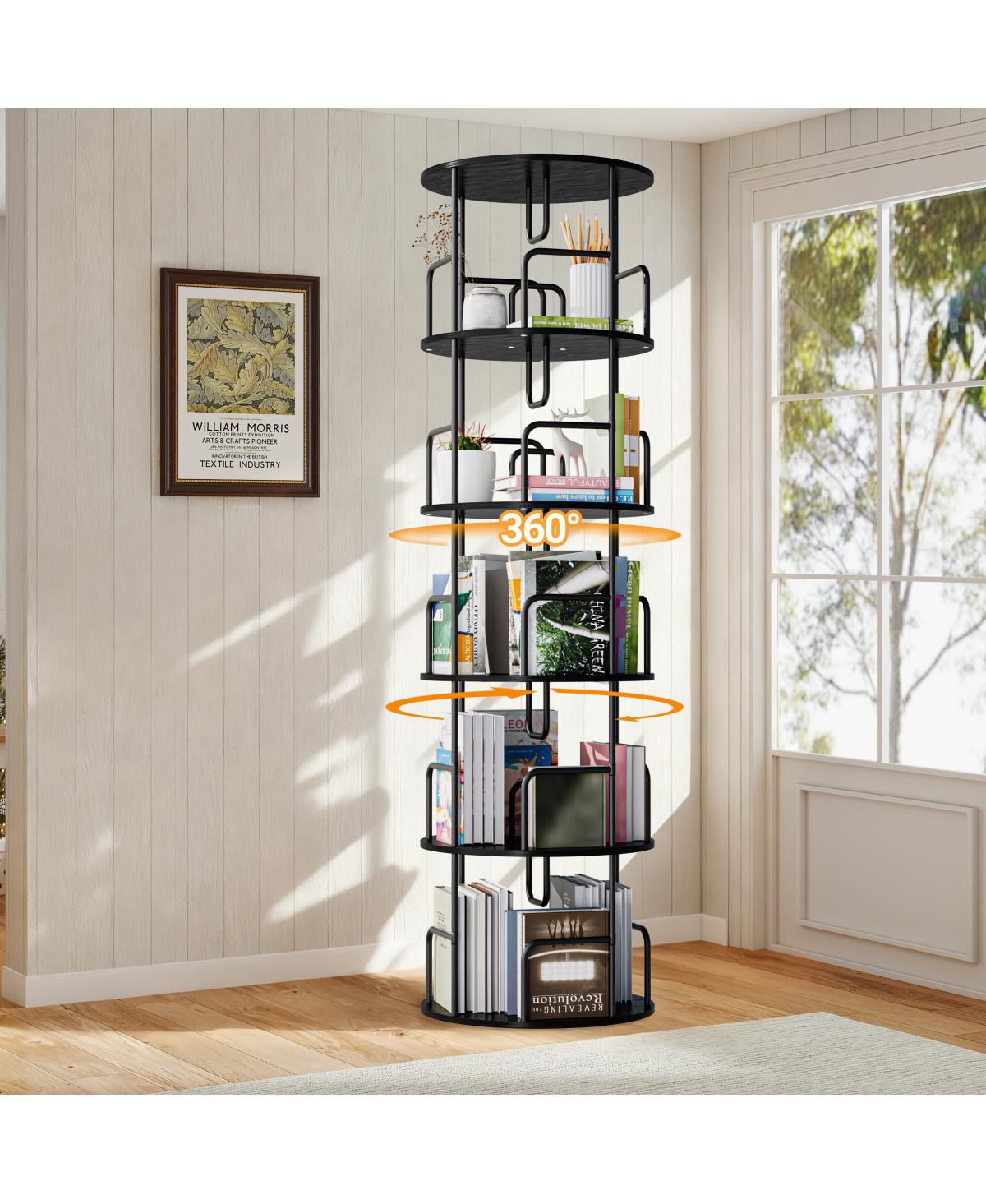 Streamdale Furniture Rotating Bookshelf Tower 5 Tier, Spinning Bookcase, Revolving 360 Bookshelf, Black