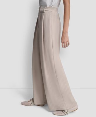 Women's Straight-Leg Pleated Pinstripe Pants