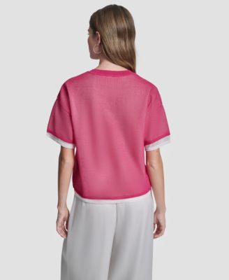 Women's Short-Sleeve Boxy 2-Layer Mesh Sweater