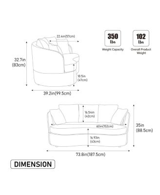 73.82" Wide Curved Sofa, Modern Plush Chenille, Extra-Deep Seat, 4 Cushions