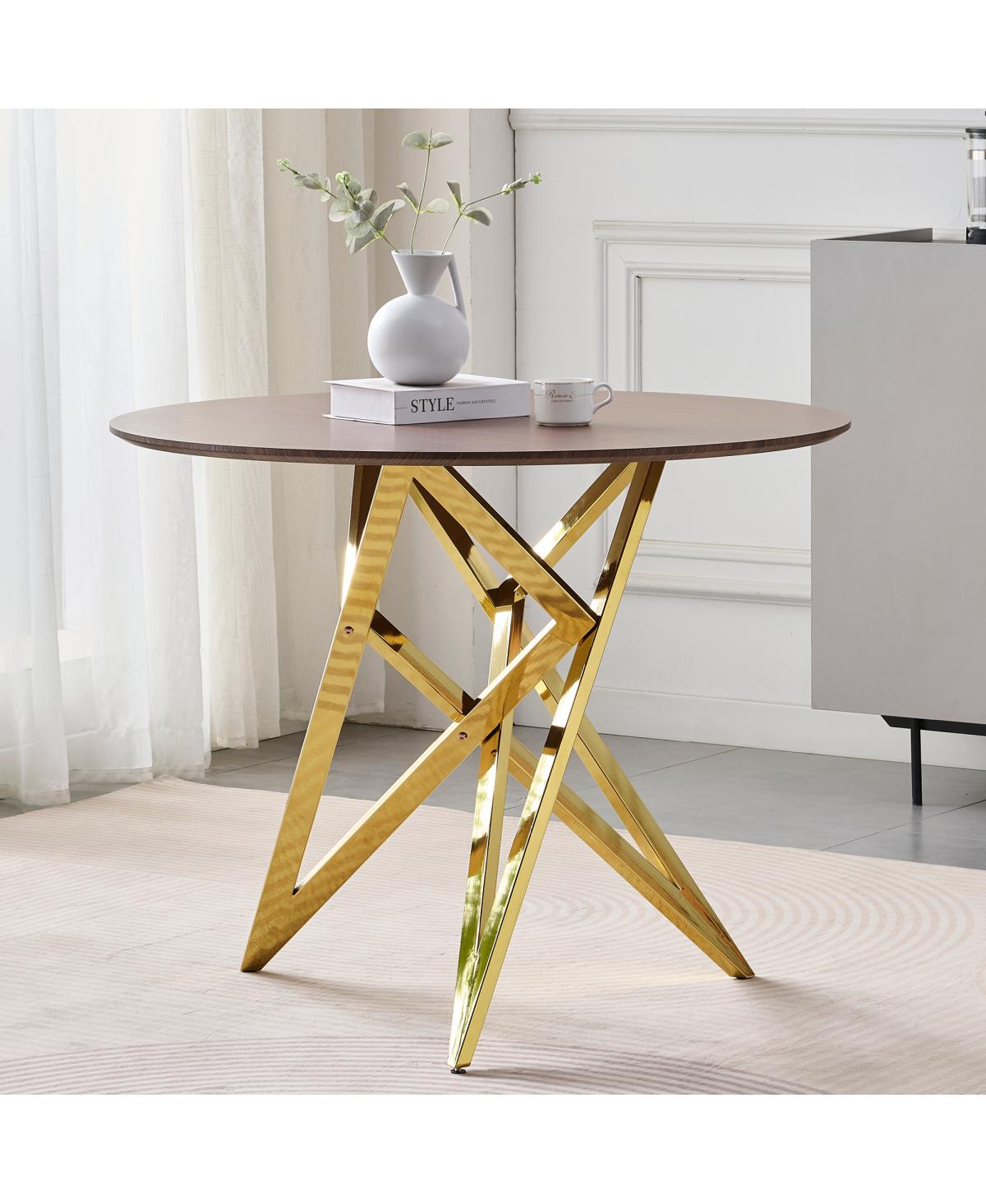 Streamdale Furniture Streamdale 37" Round Dining Table with Golden Metal Legs (Walnut