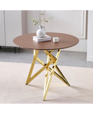 Streamdale 37" Round Dining Table with Golden Metal Legs (Walnut