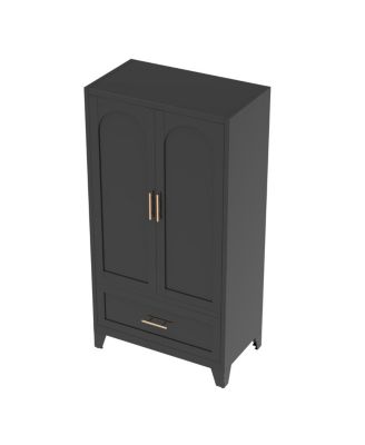 60" Tall Metal Wardrobe Cabinet with Drawer, Rod, Shelf, 2 Doors