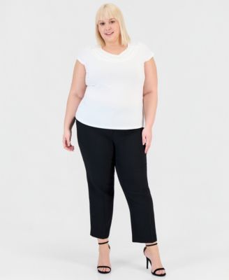 Plus Size Stretch Knit Short-Sleeve Cowl-Neck Top