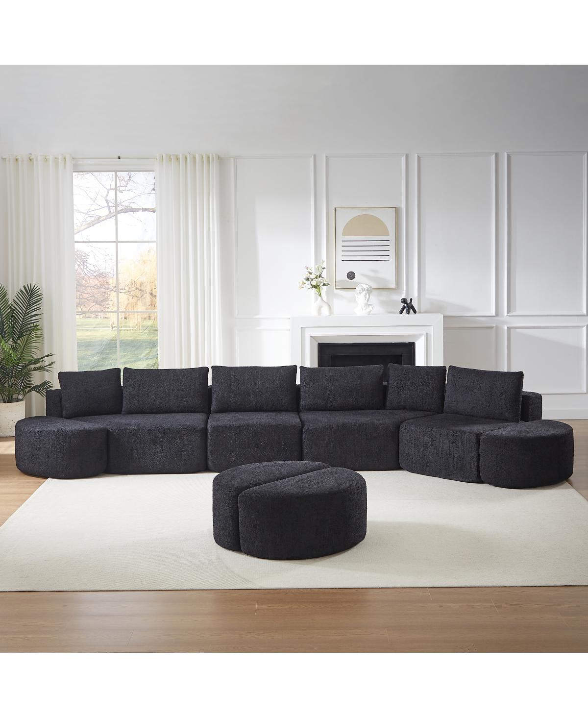 Streamdale Furniture Modular Chenille Sofa Set with 6 Pillows, 4 Footstools