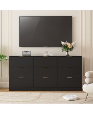 Black 9-Drawer Dresser, 63" Large Deep Chest of Drawers for Bedroom/Living Room