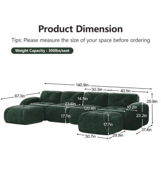 U-shaped Boneless Sofa, Tufted, 32D High Density Sponge, Anti-Slip