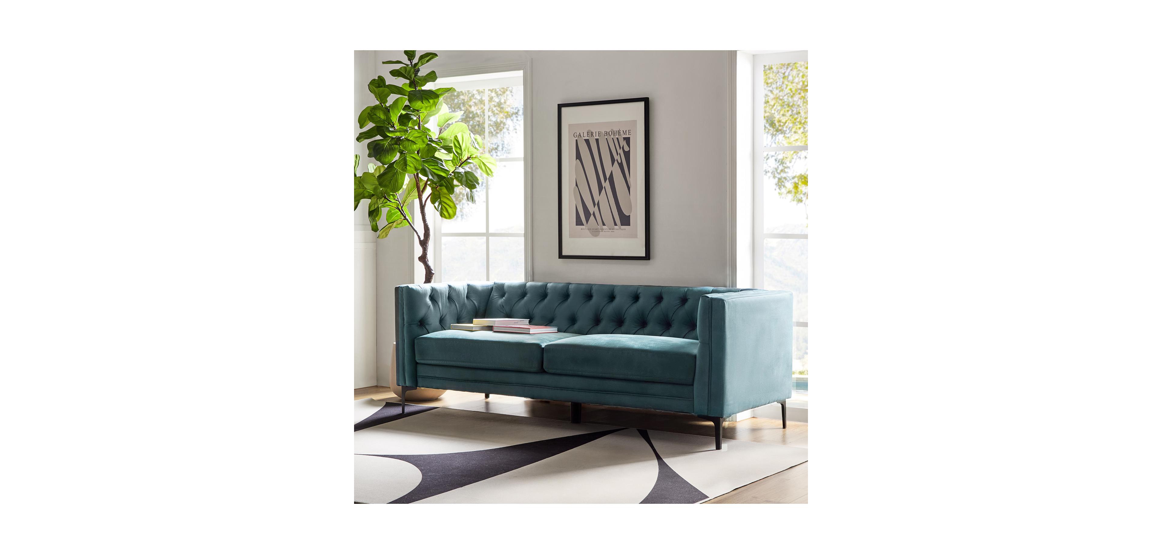 Hulala Home Wales Contemporary 84" Upholstered Button-tufted Sofa with Metal Legs