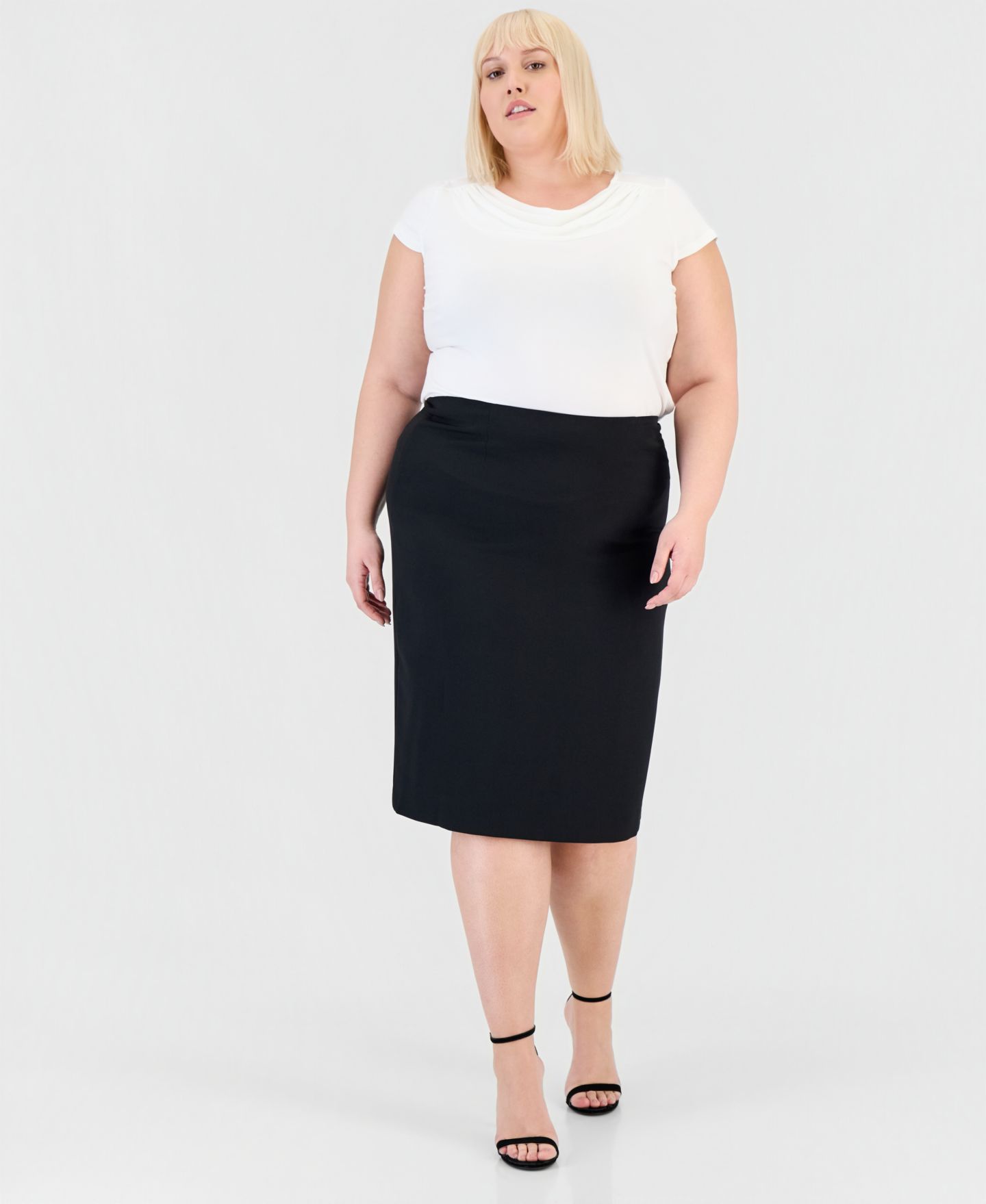 Женская юбка Kasper Plus-Size Stretch Crepe Below the Knee Pencil, цвет: Чёрный — фото 3