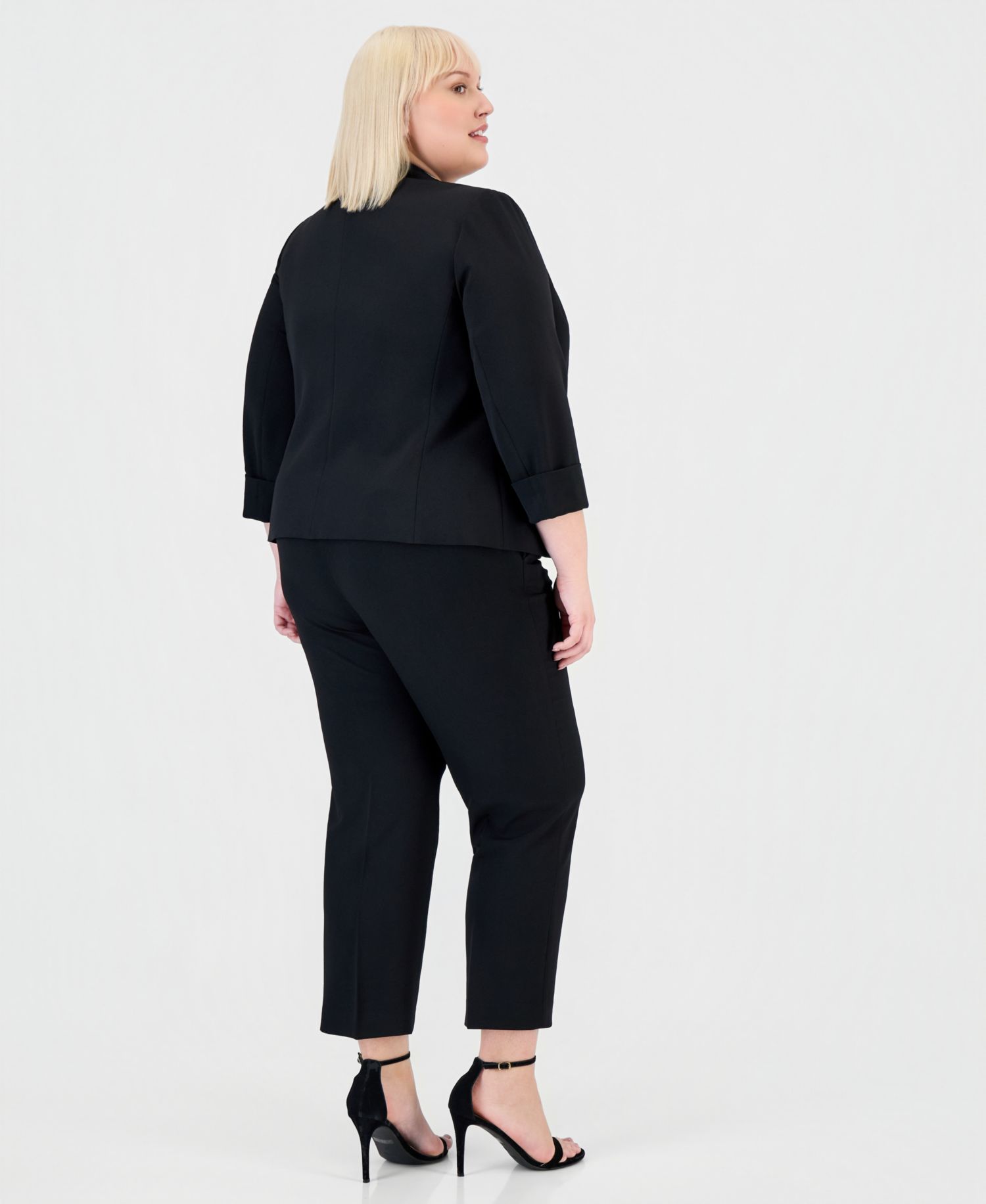 Plus Size 3/4-Sleeve Blazer & Straight-Leg Pants