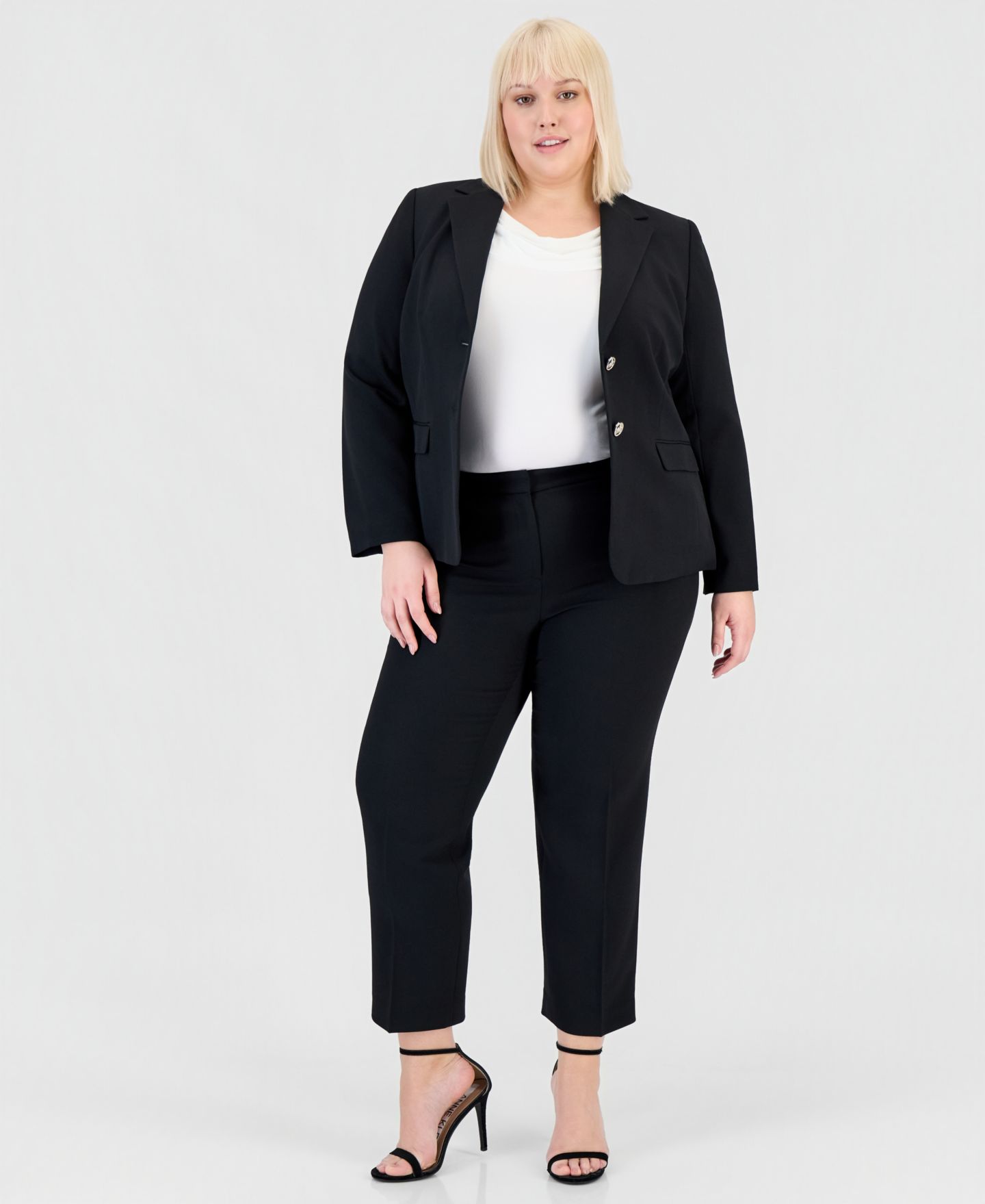 Женские комплекты Kasper Plus Size Blazer & Straight-Leg Pants, цвет: Чёрный — фото 1