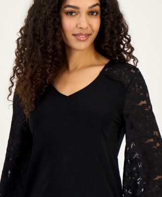 Women's Lace-Sleeve V-Neck Top