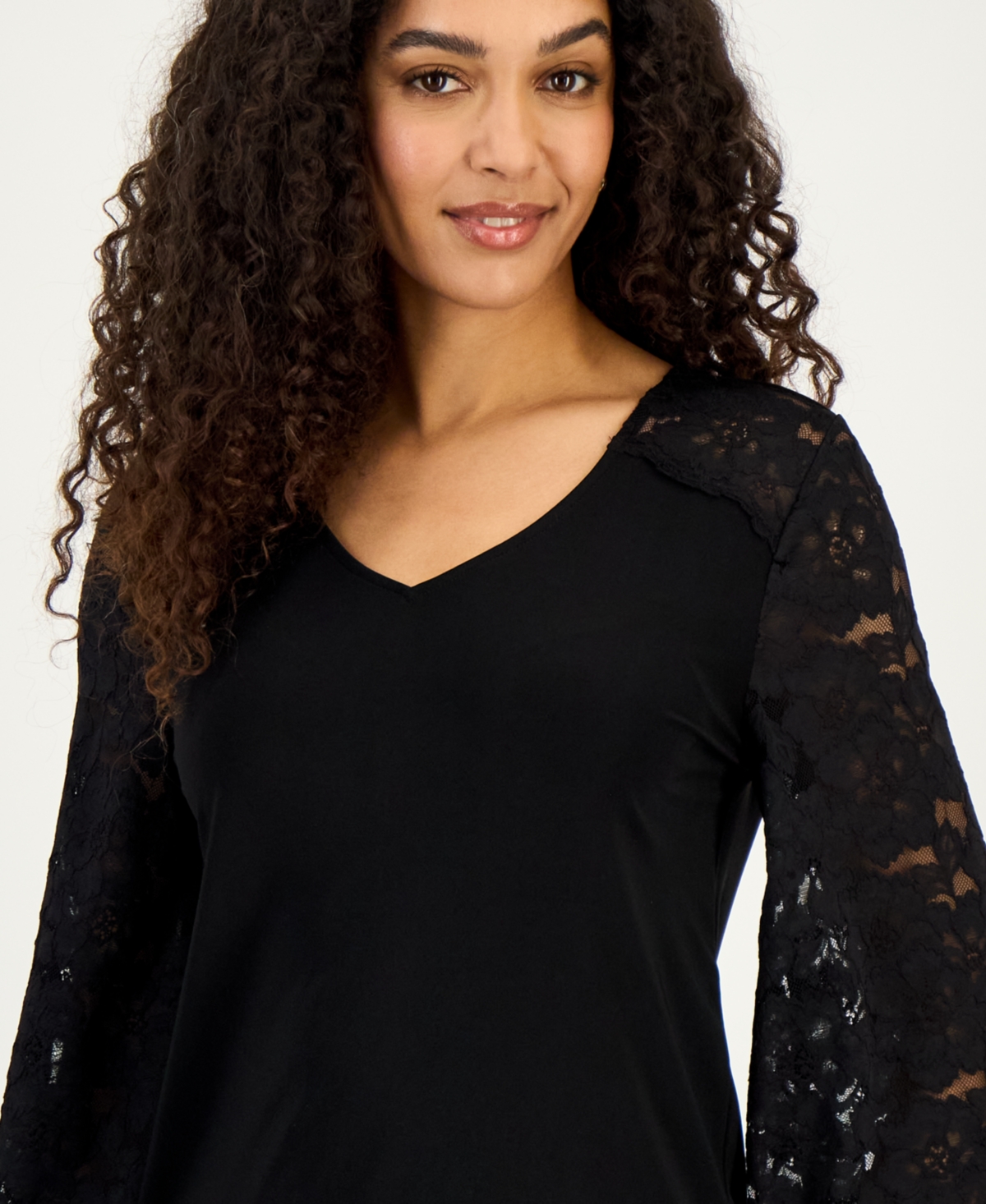 Kasper Women's Lace-Sleeve V-Neck Top
