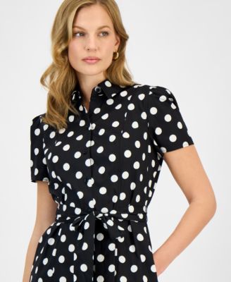 Women's Dot Print Collared Shirtdress, Regular & Petite