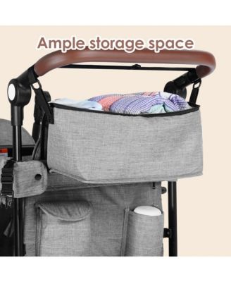Wagon Stroller for Two Kids with Adjustable Handle, All-Terrain Wheels, Tray and Storage, Grey