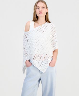 Juniors' Asymmetric Lurex Pointelle Poncho