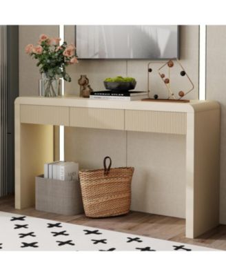 Rustic Console Table - Fluted Drawers, Wood Veneer, Apricot