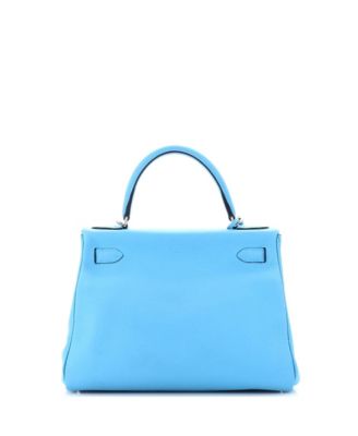 Kelly 28 Handbag Blue Clemence with Palladium Hardware