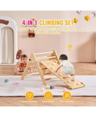 Pikler Triangle Set, 4-in-1 Montessori Climbing Gym w/ Triangle & Ramp, Large Wooden Set, Ages 1-3