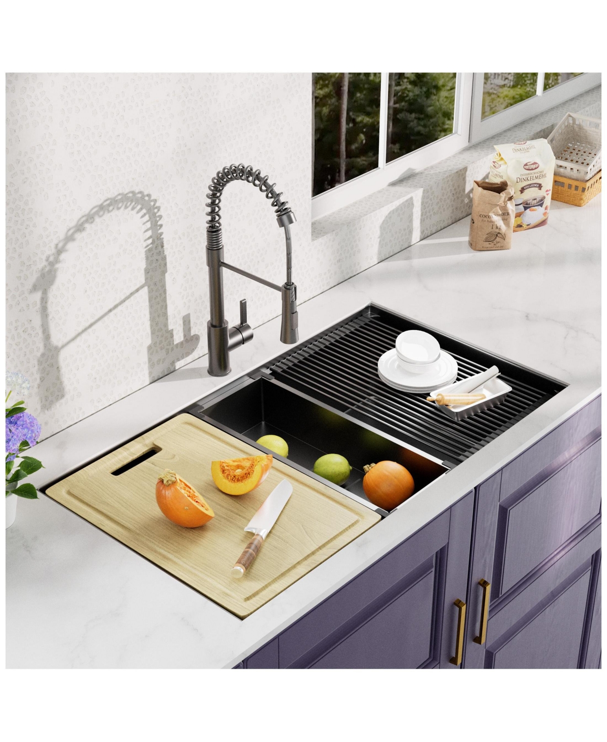 flynama huluwat 32x19x10inch Gunmetal Black Undermount Workstation Kitchen Sink Stainless Steel 18 Gauge