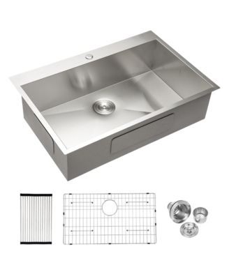 33x19x9inch Drop In Topmount Single Bowl Kitchen Sink 16 Gauge T304 Stainless Steel with Dish Grid Drain Assembly