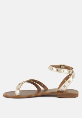 OPRAH Womens Studs Embellished Flat Sandals