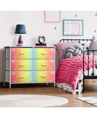 6 Drawers Dresser- Storage Unit with Steel Frame, Wood Top, Fabric Bins