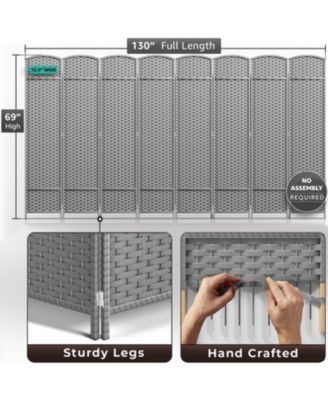 Extra Wide Double Hinged 8 Panels Partition Room Dividers - Mesh Hand-Woven Design