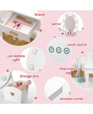 Kids Vanity Set with Makeup Desk and Chair, Girls Dressing Table Playset, White