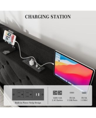 Wingback Headboard 4-Drawer Velvet Upholstered Platform Bed Frame with Charging Station